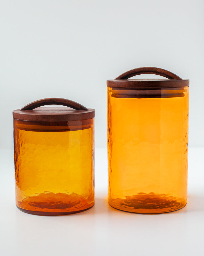Medium Hammered Glass Canisters with Wood Lid
