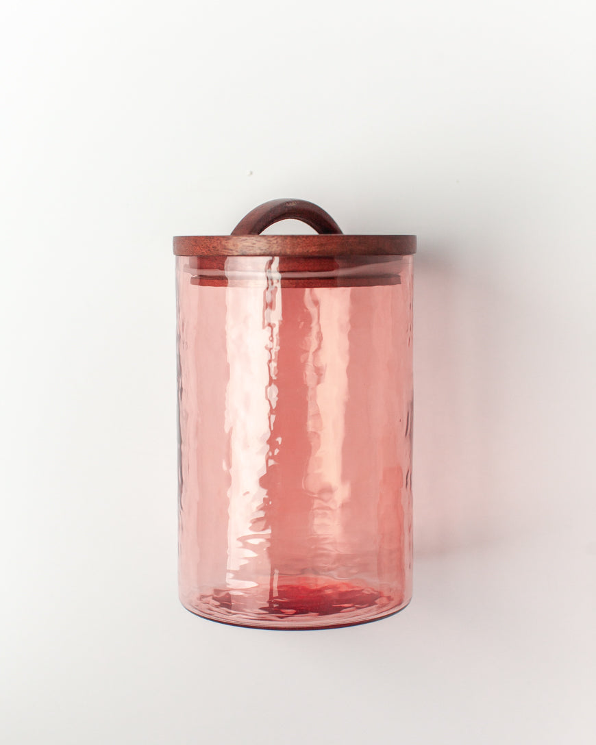 Large Hammered Glass Canisters with Wood Lid
