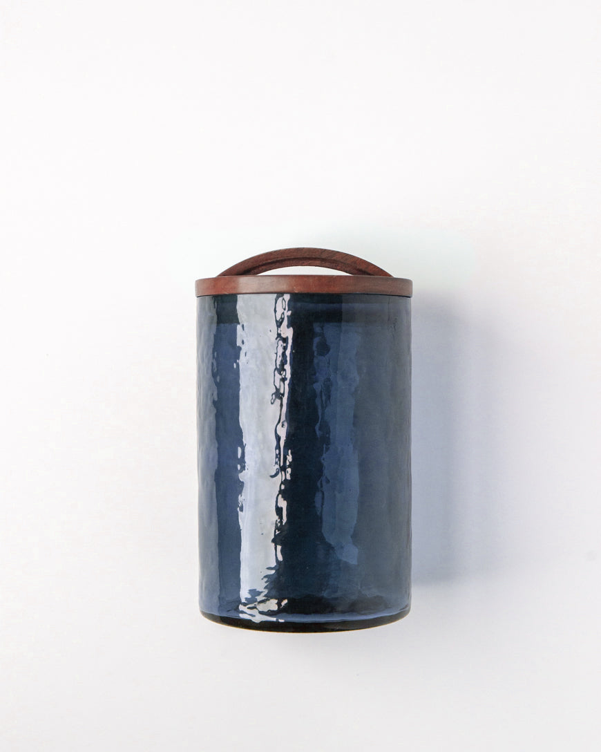 Large Hammered Glass Canisters with Wood Lid