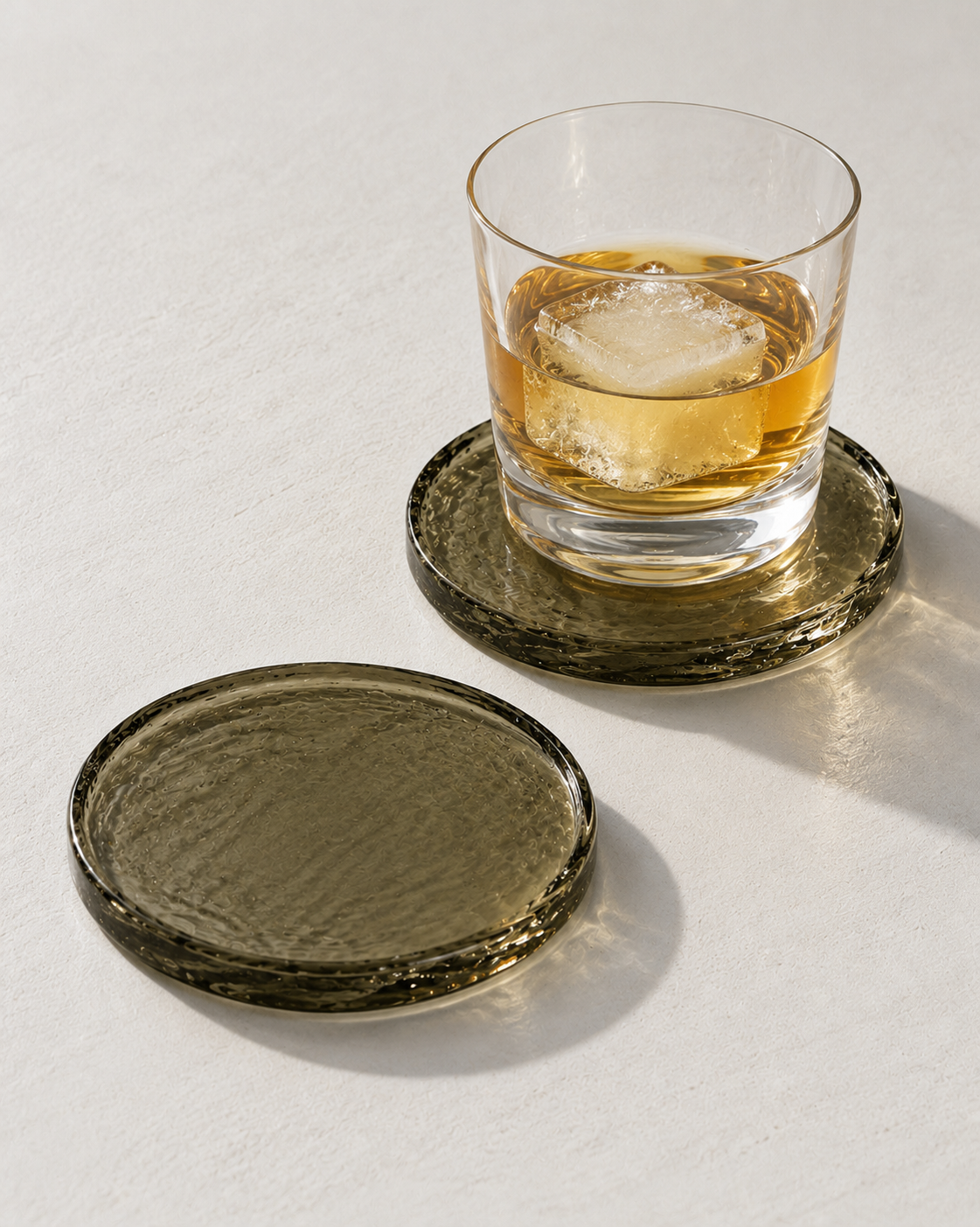 Hand-Hammered Glass Slab Coasters | Set of 2