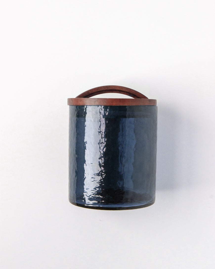 Medium Hammered Glass Canisters with Wood Lid
