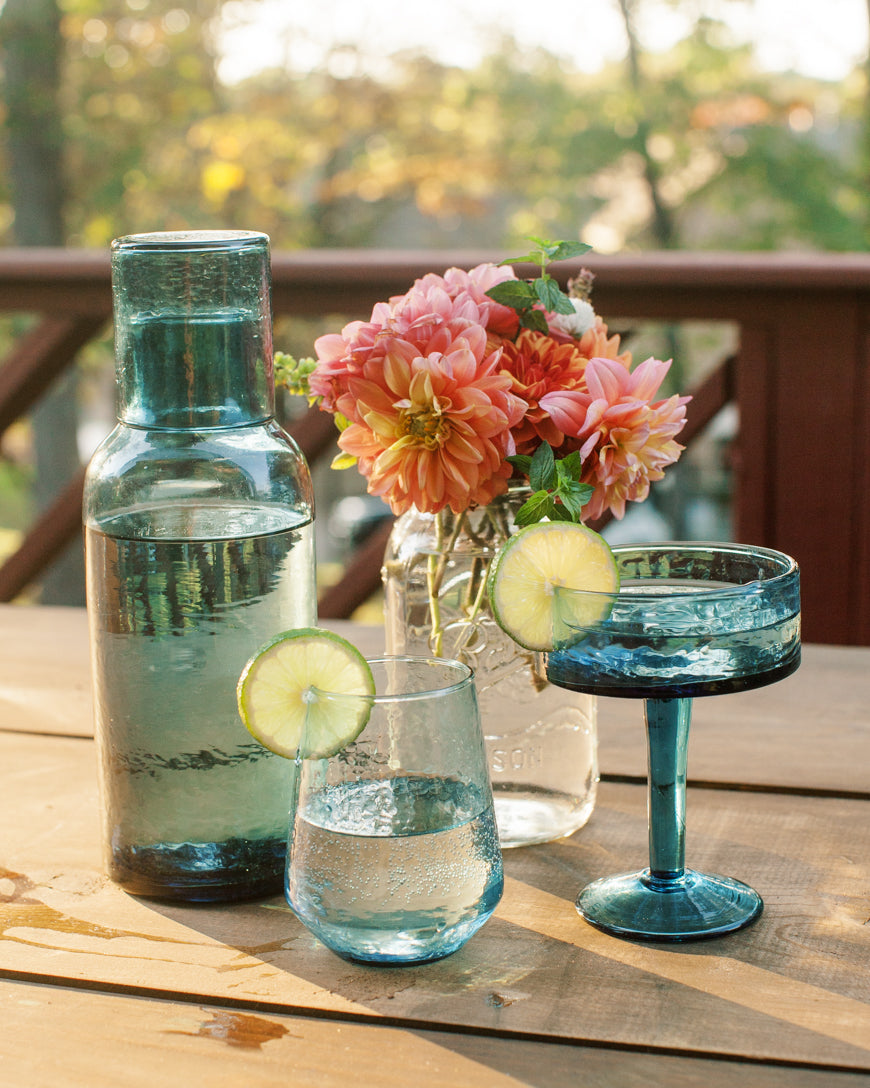 Pair of Hammered Glass Stemless Tumblers