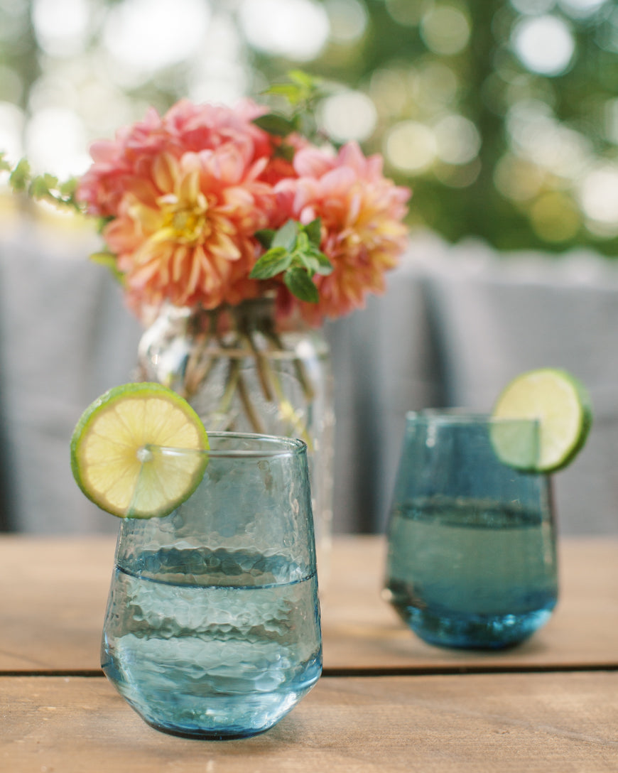Pair of Hammered Glass Stemless Tumblers