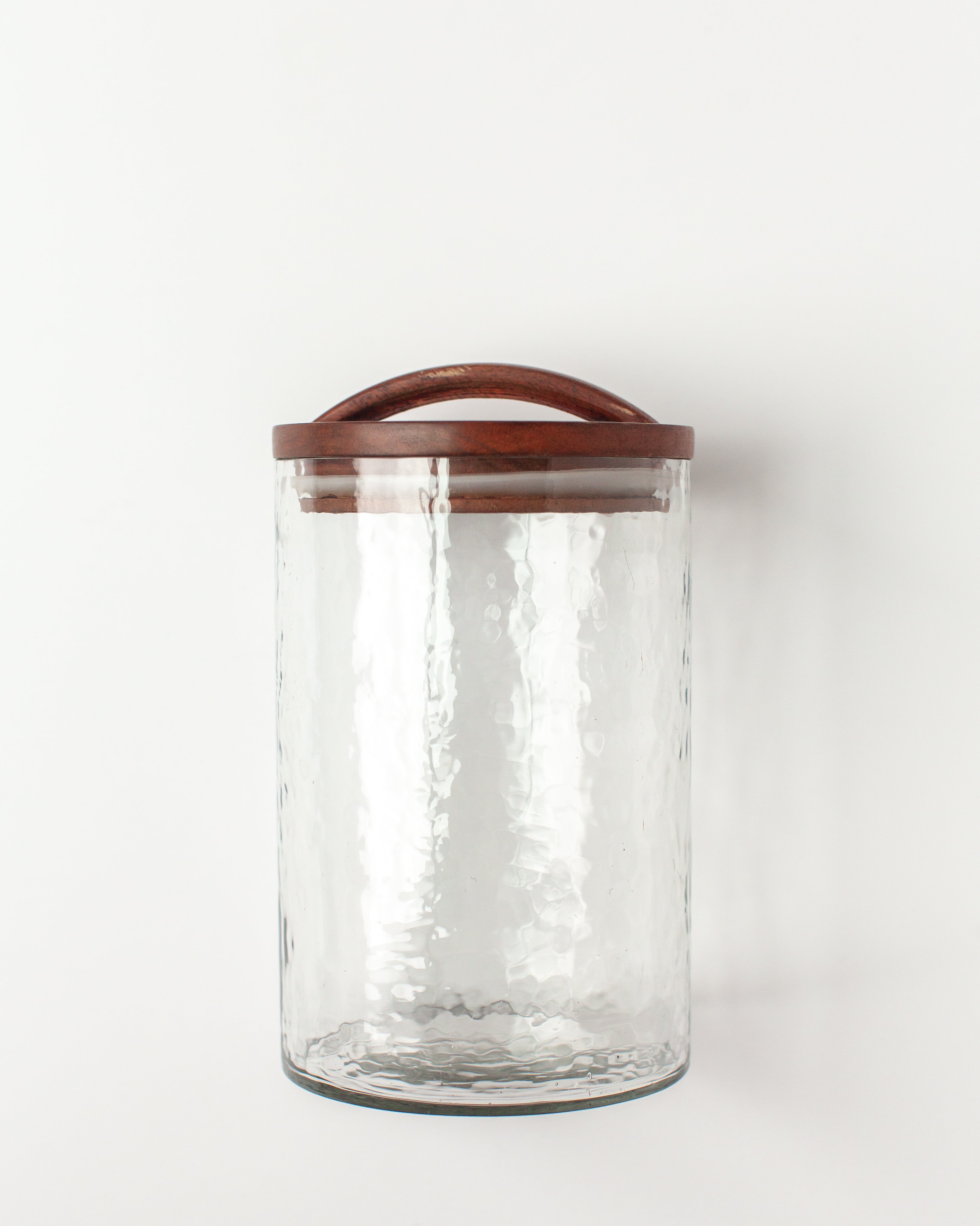 Large Hammered Glass Canisters with Wood Lid