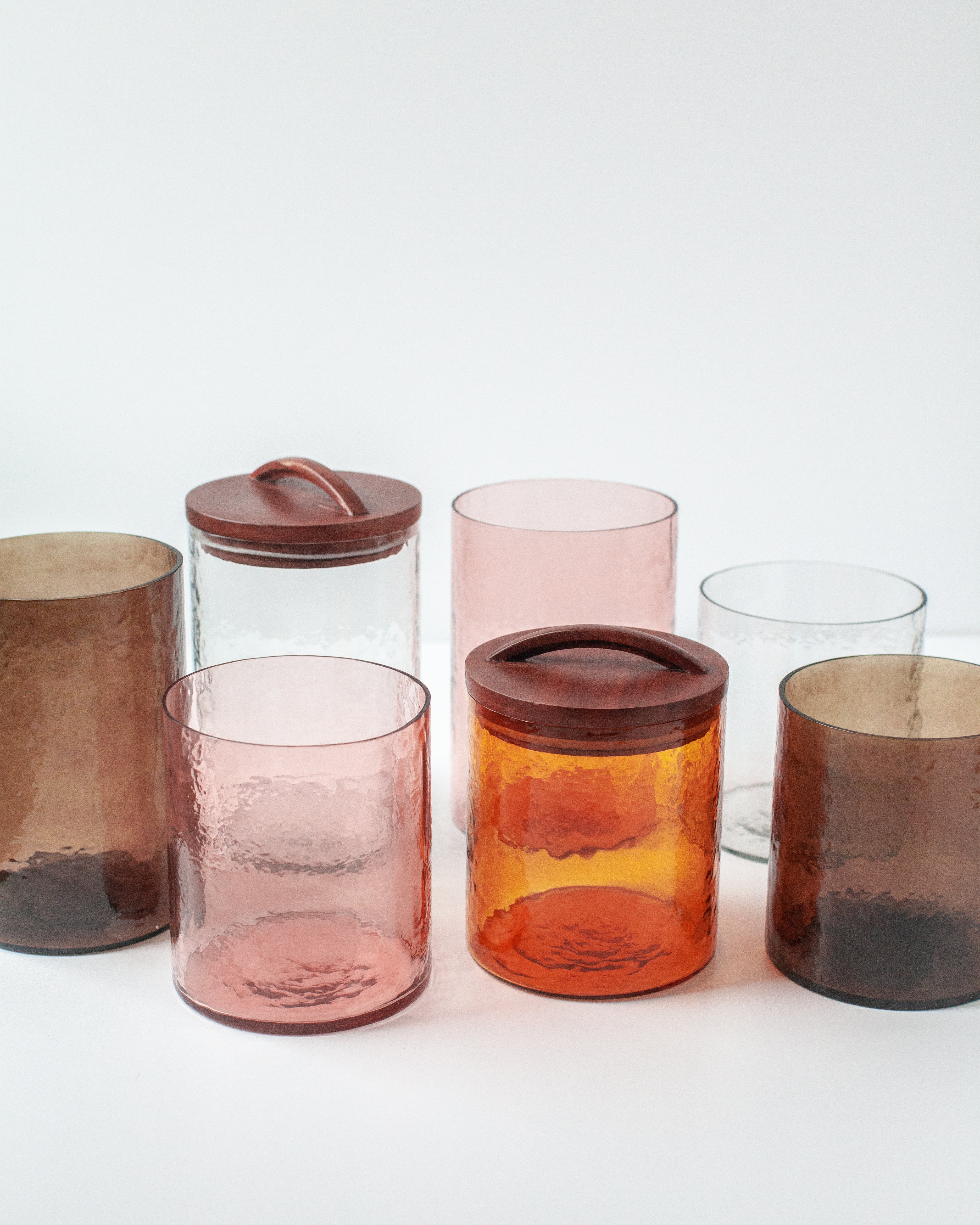 Medium Hammered Glass Canisters with Wood Lid
