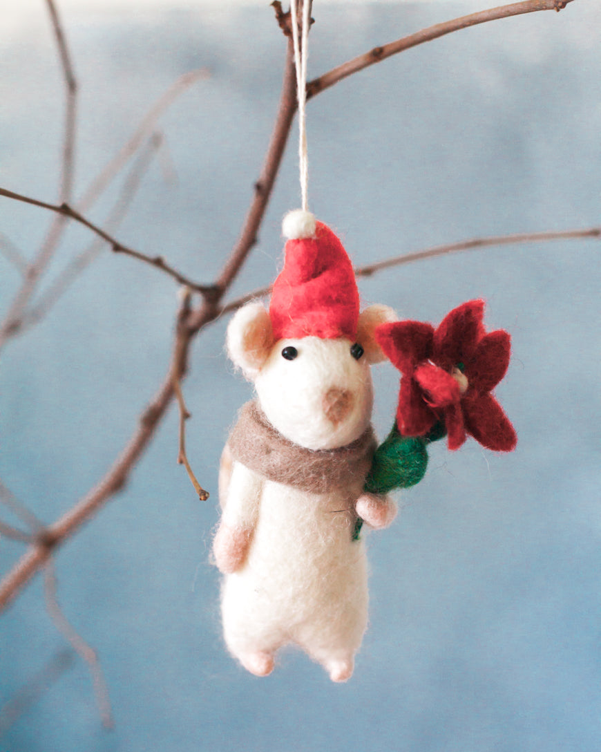 wholesale felt mouse with flowers ornament