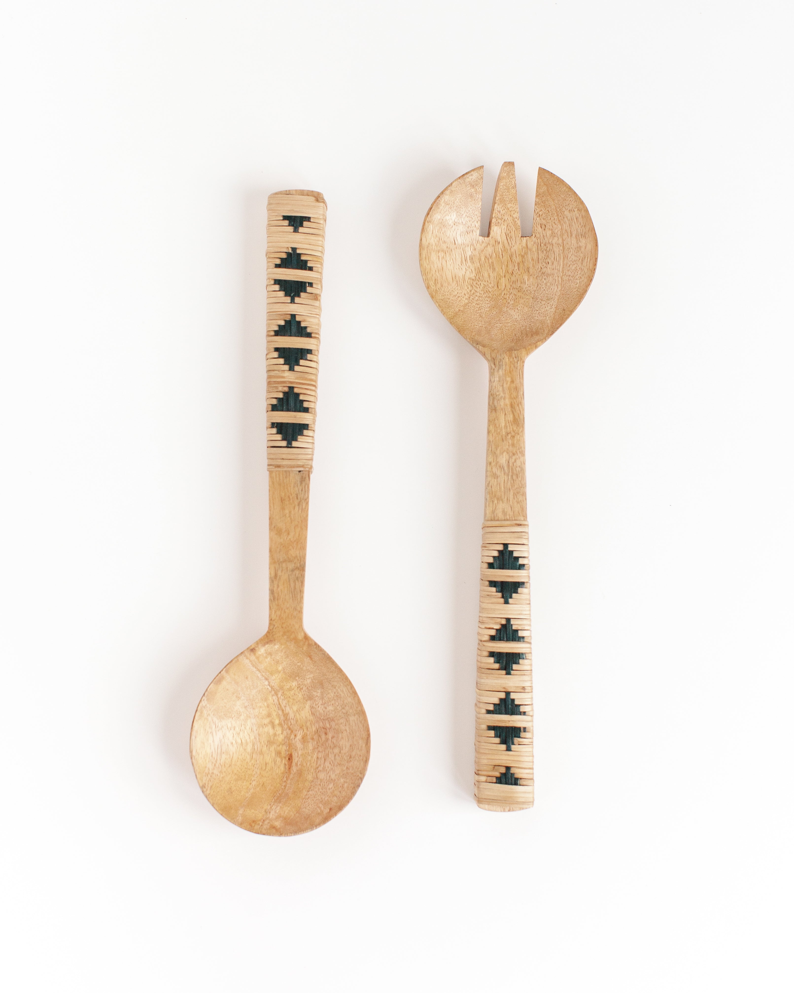 Geo Woven Mango Wood Salad Servers